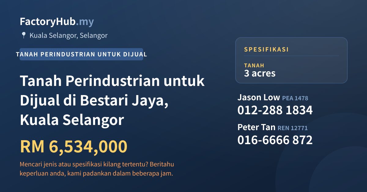 Tanah Untuk Dijual - Tanah Perindustrian untuk Dijual di Bestari Jaya, Kuala Selangor - Kuala Selangor, Selangor