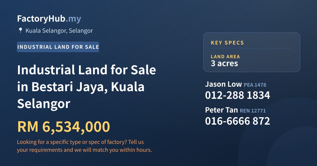 Land For Sale - Industrial Land for Sale in Bestari Jaya, Kuala Selangor - Kuala Selangor, Selangor