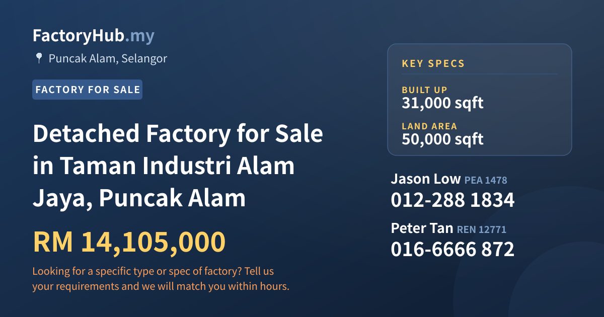 Factory For Sale - Detached Factory for Sale in Taman Industri Alam Jaya, Puncak Alam - Puncak Alam, Selangor