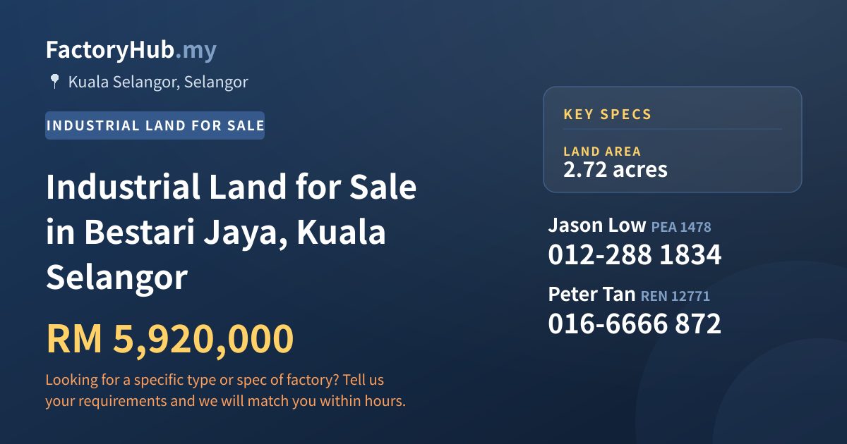 Land For Sale - Industrial Land for Sale in Bestari Jaya, Kuala Selangor - Kuala Selangor, Selangor