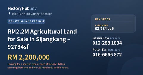 Land For Sale - RM2.2M Agricultural Land for Sale in Sijangkang – 92784sf - Telok Panglima Garang, Selangor