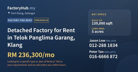 Factory For Rent - Detached Factory for Rent in Telok Panglima Garang, Klang - Port Klang, Selangor