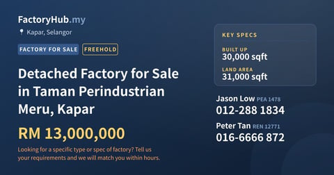 Factory For Sale - Detached Factory for Sale in Taman Perindustrian Meru, Kapar - Kapar, Selangor