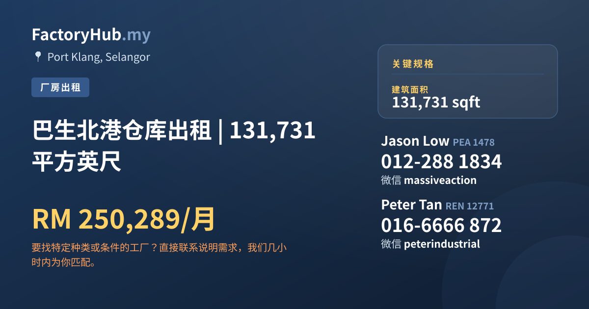 工厂 出租 - 巴生北港仓库出租 | 131,731 平方英尺 - Port Klang, Selangor