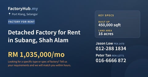 Factory For Rent - Detached Factory for Rent in Subang, Shah Alam - Port Klang, Selangor
