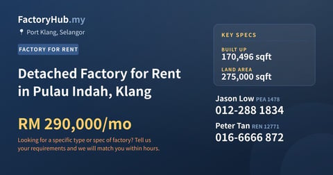 Factory For Rent - Detached Factory for Rent in Pulau Indah, Klang - Port Klang, Selangor