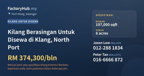 Kilang Untuk Disewa - Kilang Berasingan Untuk Disewa di Klang, North Port - Port Klang, Selangor