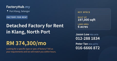 Factory For Rent - Detached Factory for Rent in Klang, North Port - Port Klang, Selangor