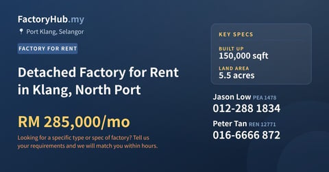 Factory For Rent - Detached Factory for Rent in Klang, North Port - Port Klang, Selangor