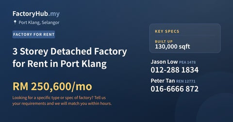 Factory For Rent - 3 Storey Detached Factory for Rent in Port Klang - Port Klang, Selangor