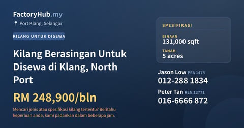 Kilang Untuk Disewa - Kilang Berasingan Untuk Disewa di Klang, North Port - Port Klang, Selangor