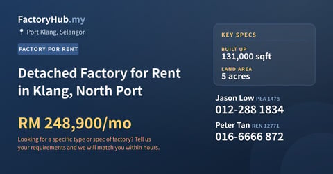 Factory For Rent - Detached Factory for Rent in Klang, North Port - Port Klang, Selangor