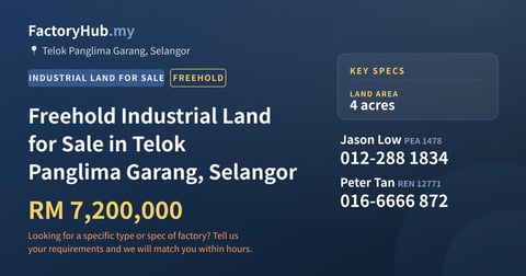 Land For Sale - Freehold Industrial Land for Sale in Telok Panglima Garang, Selangor - Telok Panglima Garang, Selangor