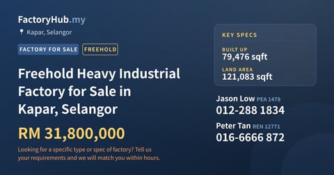 Factory For Sale - Freehold Heavy Industrial Factory for Sale in Kapar, Selangor - Kapar, Selangor