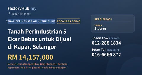 Tanah Untuk Dijual - Tanah Perindustrian 5 Ekar Bebas untuk Dijual di Kapar, Selangor - Kapar, Selangor