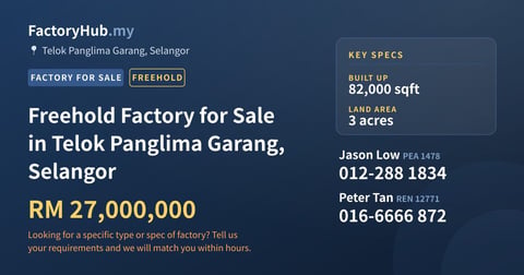 Factory For Sale - Freehold Factory for Sale in Telok Panglima Garang, Selangor - Telok Panglima Garang, Selangor
