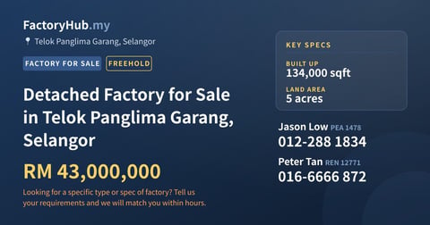Factory For Sale - Detached Factory for Sale in Telok Panglima Garang, Selangor - Telok Panglima Garang, Selangor