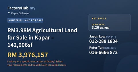 Land For Sale - RM3.98M Agricultural Land for Sale in Kapar – 142,006sf - Kapar, Selangor