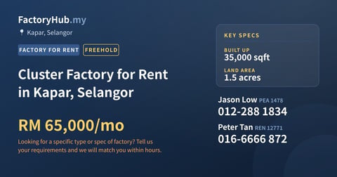 Factory For Rent - Cluster Factory for Rent in Kapar, Selangor - Kapar, Selangor