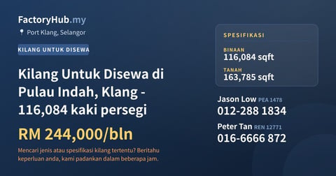 Kilang Untuk Disewa - Kilang Untuk Disewa di Pulau Indah, Klang - 116,084 kaki persegi - Port Klang, Selangor