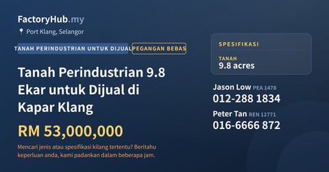 Tanah Untuk Dijual - Tanah Perindustrian 9.8 Ekar untuk Dijual di Kapar Klang - Port Klang, Selangor