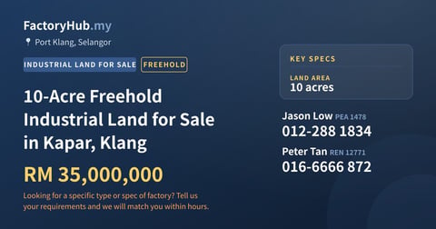 Land For Sale - 10-Acre Freehold Industrial Land for Sale in Kapar, Klang - Port Klang, Selangor