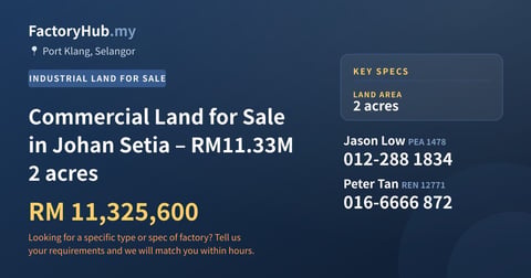 Land For Sale - Commercial Land for Sale in Johan Setia – RM11.33M 2 acres - Port Klang, Selangor