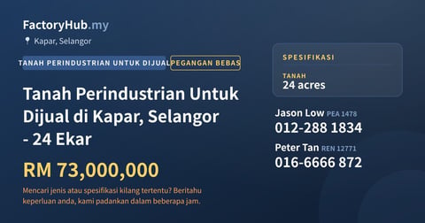 Tanah Untuk Dijual - Tanah Perindustrian Untuk Dijual di Kapar, Selangor - 24 Ekar - Kapar, Selangor