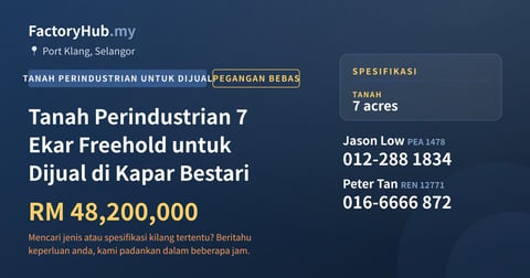 Tanah Untuk Dijual - Tanah Perindustrian 7 Ekar Freehold untuk Dijual di Kapar Bestari - Port Klang, Selangor