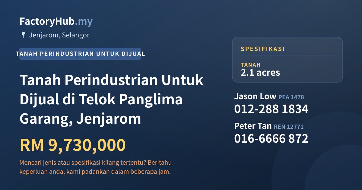 Tanah Untuk Dijual - Tanah Perindustrian Untuk Dijual di Telok Panglima Garang, Jenjarom - Jenjarom, Selangor