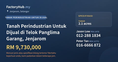 Tanah Untuk Dijual - Tanah Perindustrian Untuk Dijual di Telok Panglima Garang, Jenjarom - Jenjarom, Selangor