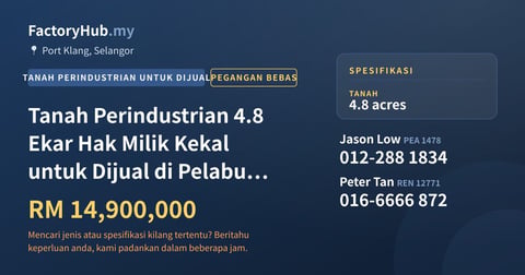 Tanah Untuk Dijual - Tanah Perindustrian 4.8 Ekar Hak Milik Kekal untuk Dijual di Pelabuhan Klang - Port Klang, Selangor