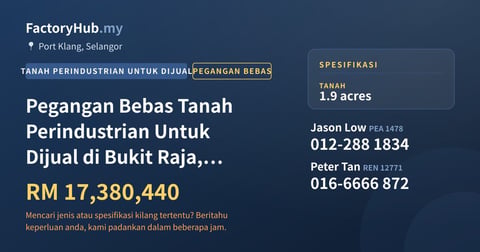 Tanah Untuk Dijual - Pegangan Bebas Tanah Perindustrian Untuk Dijual di Bukit Raja, Klang - Port Klang, Selangor