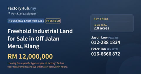 Land For Sale - Freehold Industrial Land for Sale in Off Jalan Meru, Klang - Port Klang, Selangor