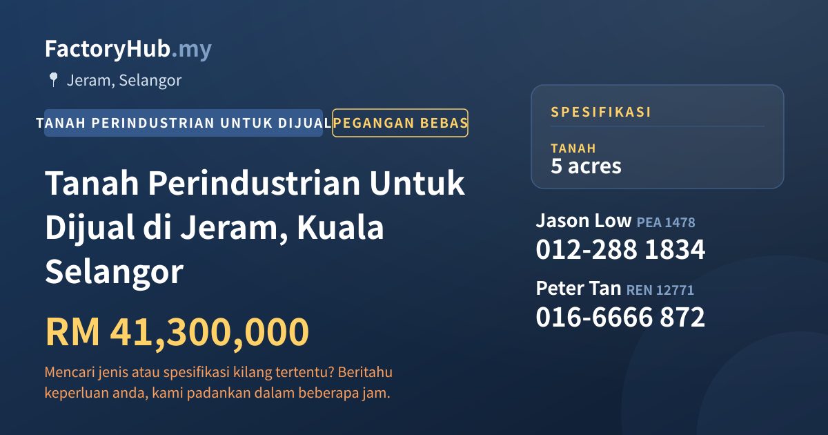 Tanah Untuk Dijual - Tanah Perindustrian Untuk Dijual di Jeram, Kuala Selangor - Jeram, Selangor