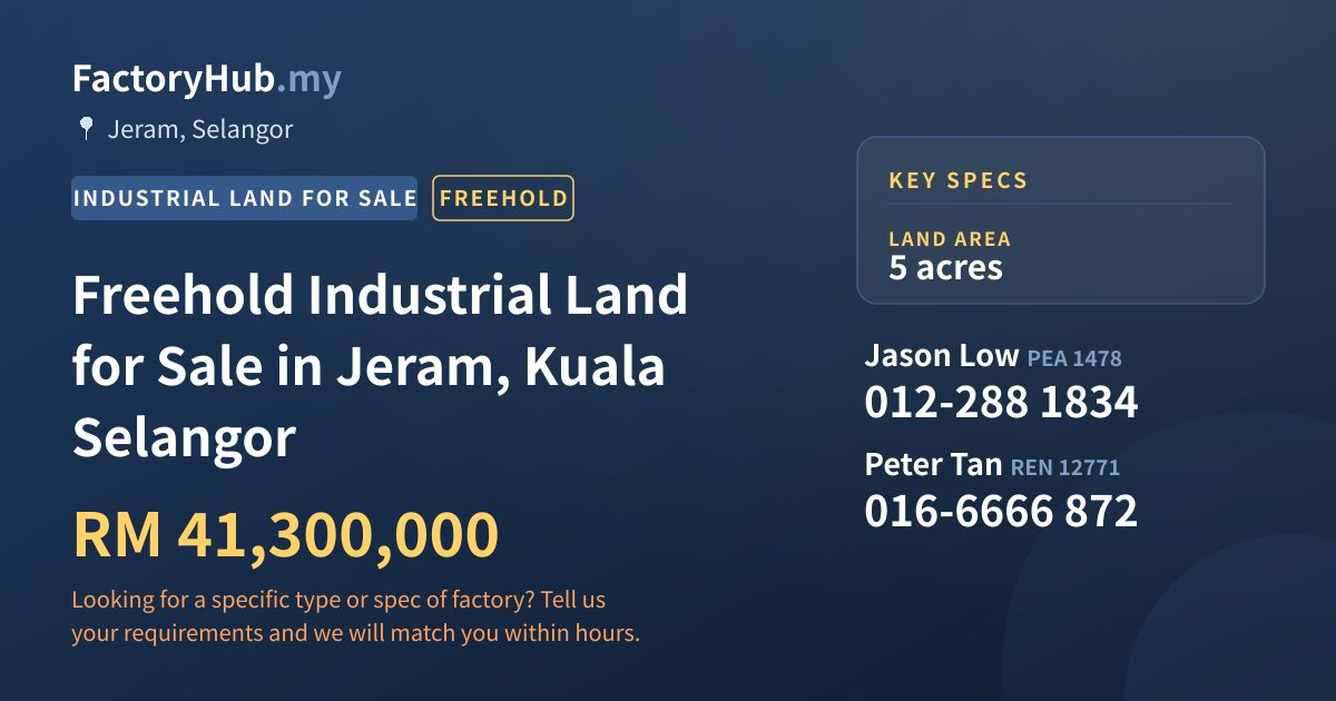 Land For Sale - Freehold Industrial Land for Sale in Jeram, Kuala Selangor - Jeram, Selangor