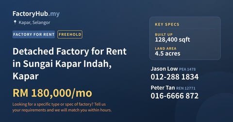 Factory For Rent - Detached Factory for Rent in Sungai Kapar Indah, Kapar - Kapar, Selangor