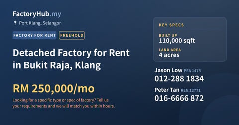 Factory For Rent - Detached Factory for Rent in Bukit Raja, Klang - Port Klang, Selangor