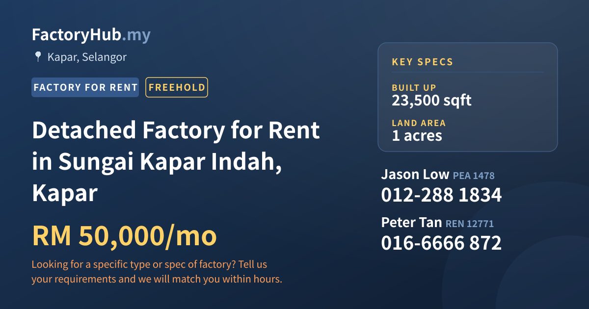 Factory For Rent - Detached Factory for Rent in Sungai Kapar Indah, Kapar - Kapar, Selangor