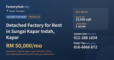 Factory For Rent - Detached Factory for Rent in Sungai Kapar Indah, Kapar - Kapar, Selangor