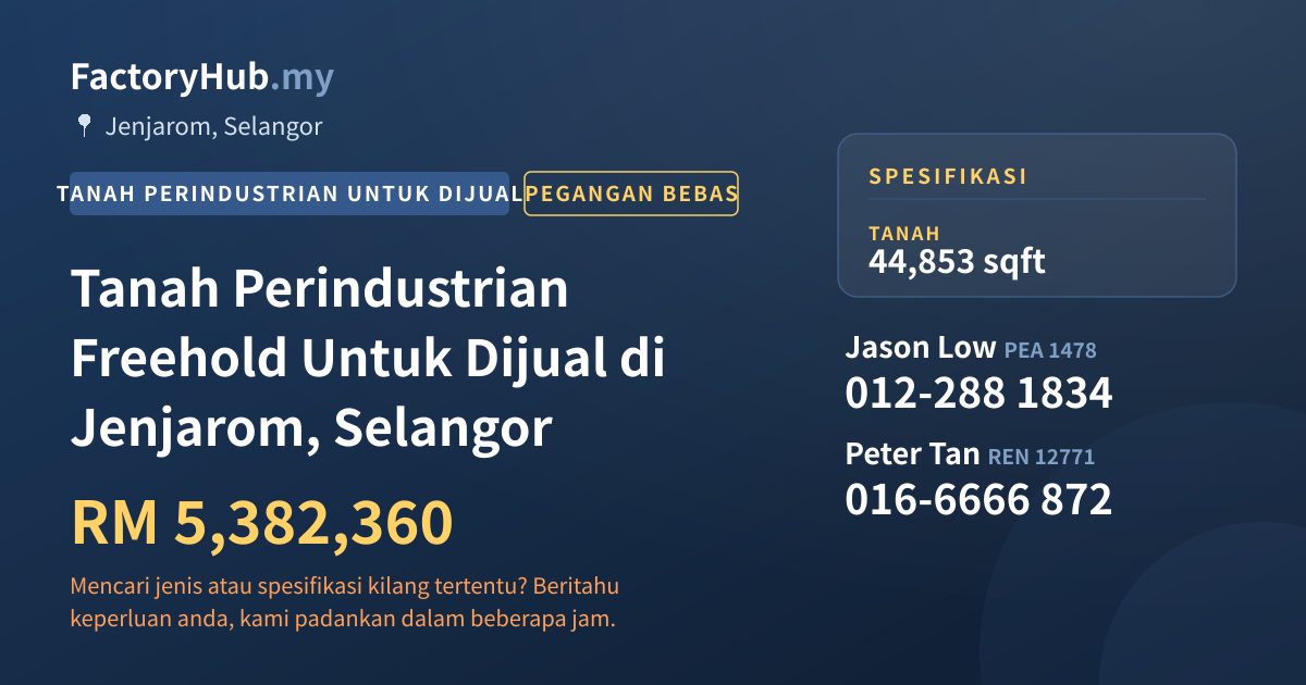Tanah Untuk Dijual - Tanah Perindustrian Freehold Untuk Dijual di Jenjarom, Selangor - Jenjarom, Selangor
