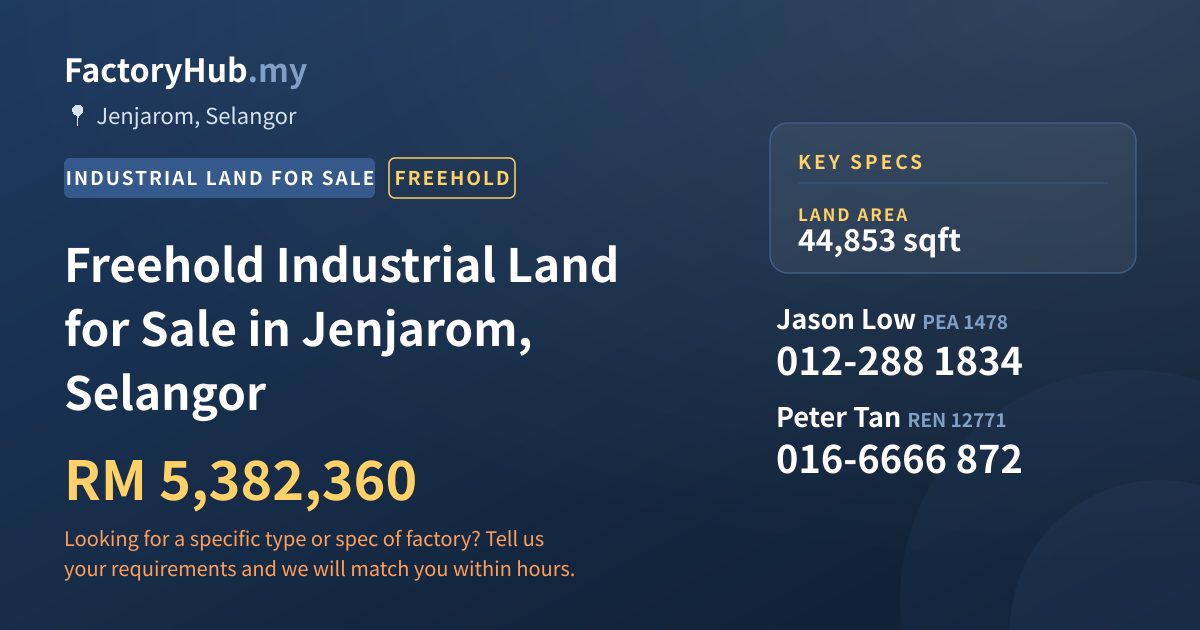 Land For Sale - Freehold Industrial Land for Sale in Jenjarom, Selangor - Jenjarom, Selangor