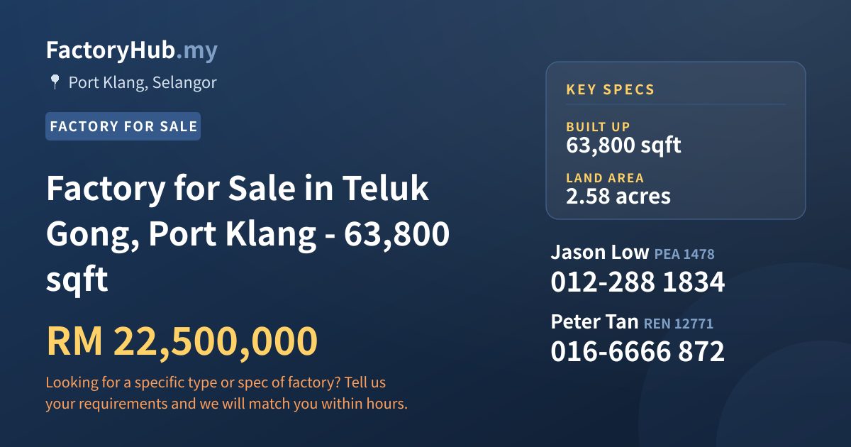 Factory For Sale - Factory for Sale in Teluk Gong, Port Klang - 63,800 sqft - Port Klang, Selangor