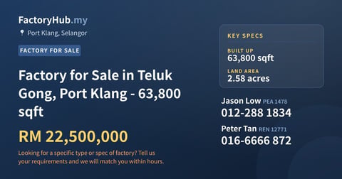 Factory For Sale - Factory for Sale in Teluk Gong, Port Klang - 63,800 sqft - Port Klang, Selangor