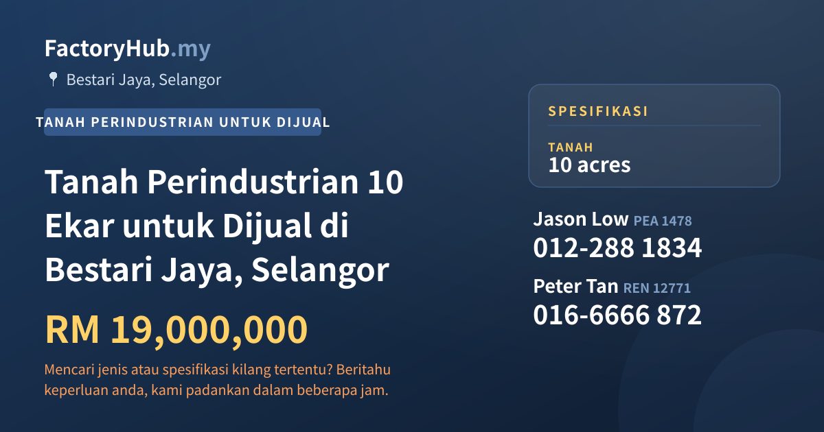 Tanah Untuk Dijual - Tanah Perindustrian 10 Ekar untuk Dijual di Bestari Jaya, Selangor - Bestari Jaya, Selangor