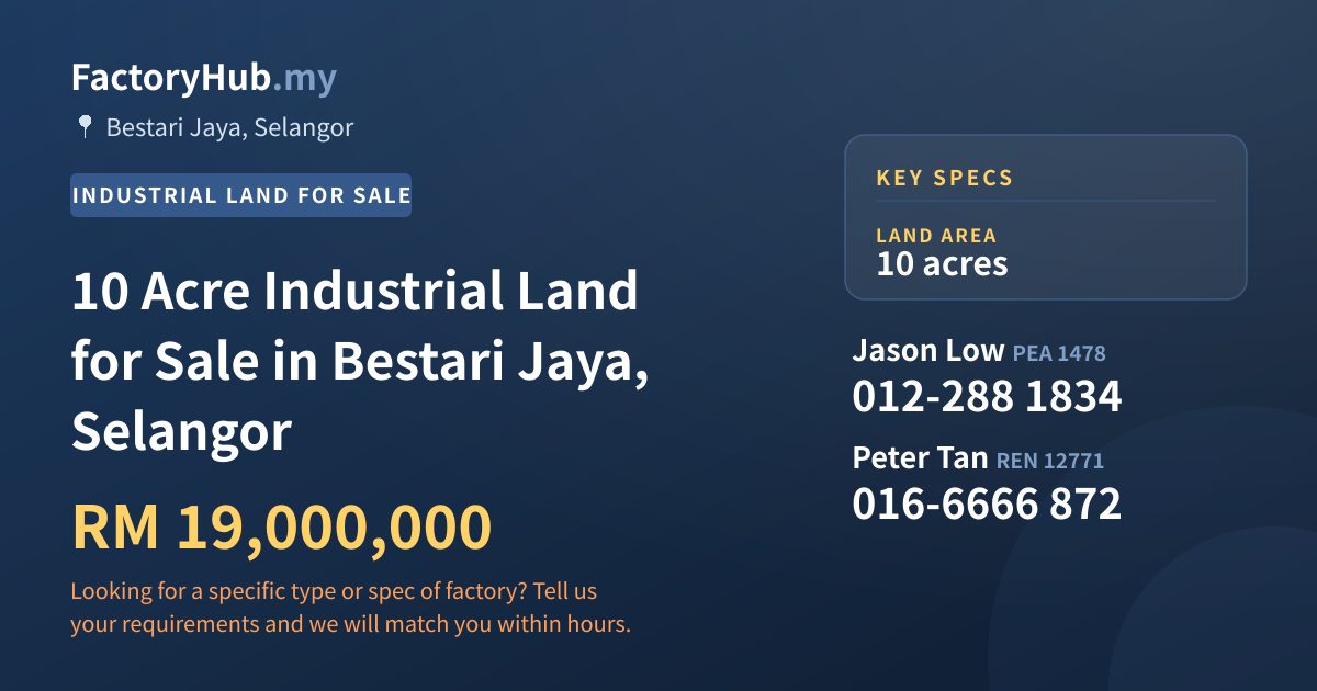 Land For Sale - 10 Acre Industrial Land for Sale in Bestari Jaya, Selangor - Bestari Jaya, Selangor