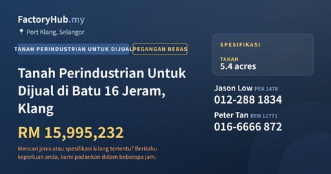 Tanah Untuk Dijual - Tanah Perindustrian Untuk Dijual di Batu 16 Jeram, Klang - Port Klang, Selangor