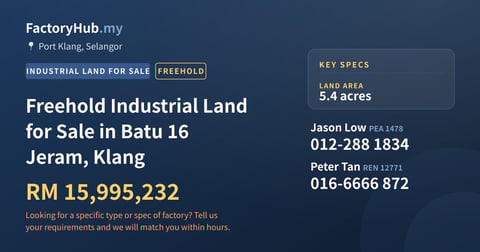 Land For Sale - Freehold Industrial Land for Sale in Batu 16 Jeram, Klang - Port Klang, Selangor