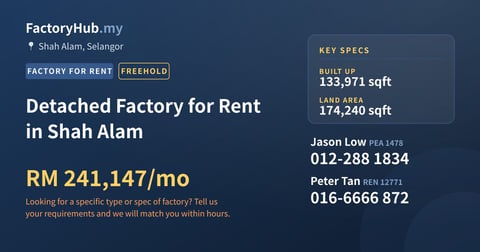 Factory For Rent - Detached Factory for Rent in Shah Alam - Shah Alam, Selangor