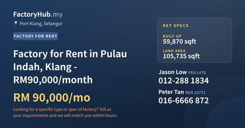 Factory For Rent - Factory for Rent in Pulau Indah, Klang - RM90,000/month - Port Klang, Selangor